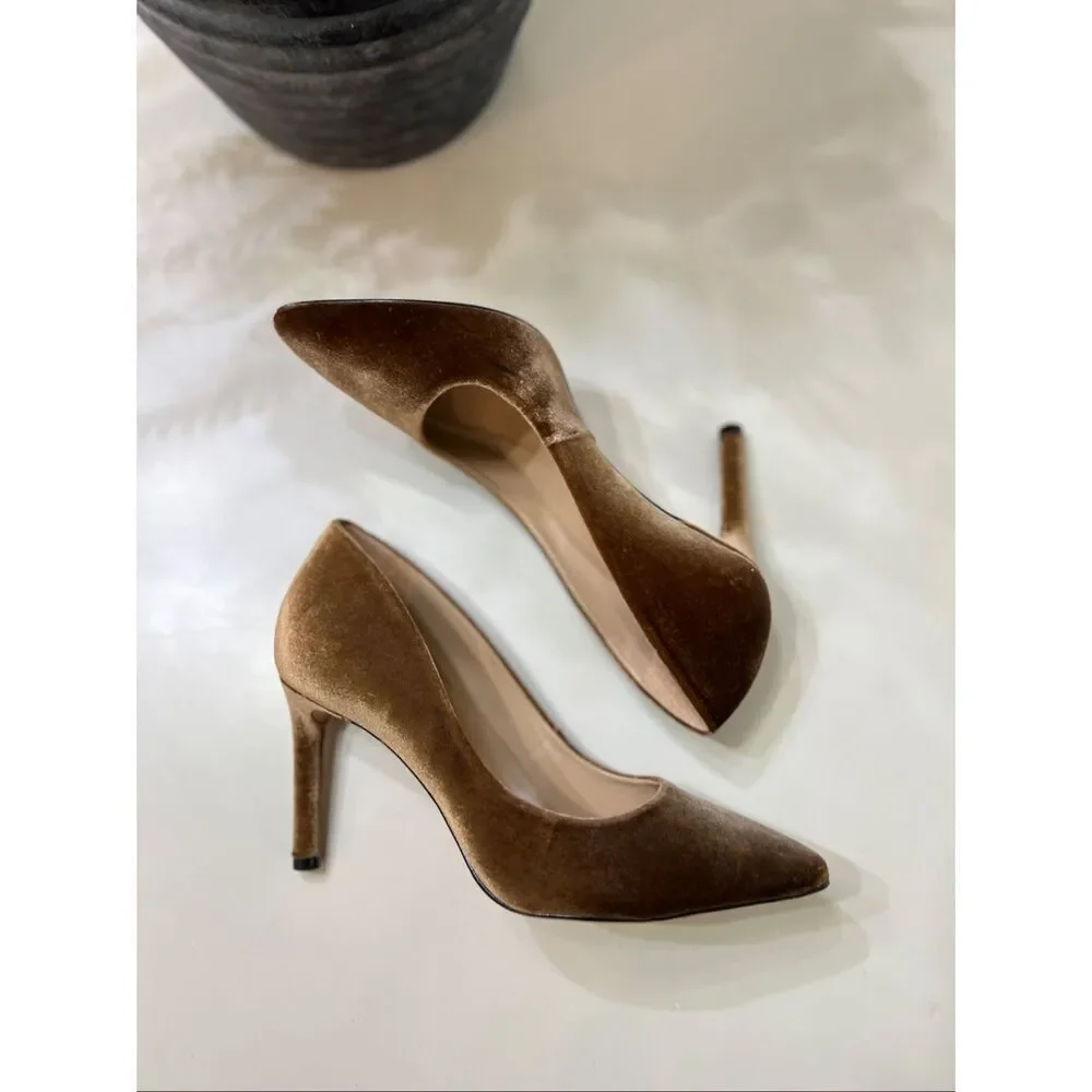 Antonio Melani Women's Suede Pointed Toe Stiletto Heel Slip-on Pumps Tan Size 7